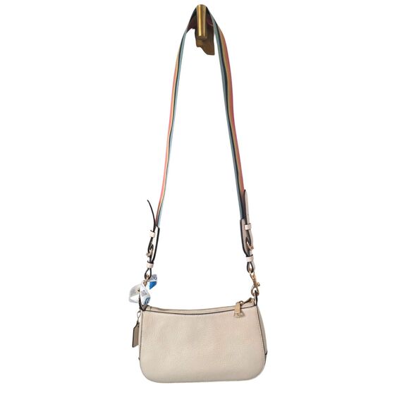 Coach Jess Baguette Pebble Leather Rainbow Strap Crossbody Bag White - Picture 4 of 16